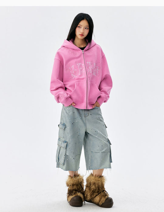 MEDM Flower Embroidered Zip Up Hoodie | Face 3 Face