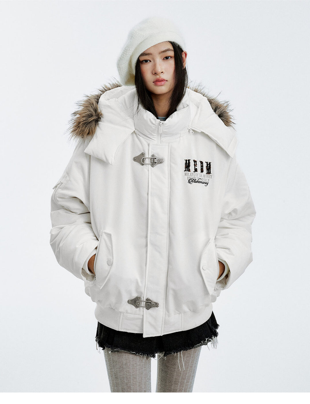 MEDM Detachable Fur Metal Snaps Down Jacket | Face 3 Face