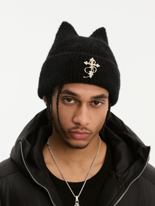 Small Town Kid Cat Ears Metal Logo Beanie | Face 3 Face