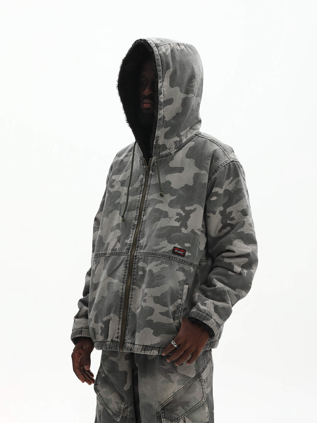 UNTILWERICH Washed Camouflage Hooded Jacket