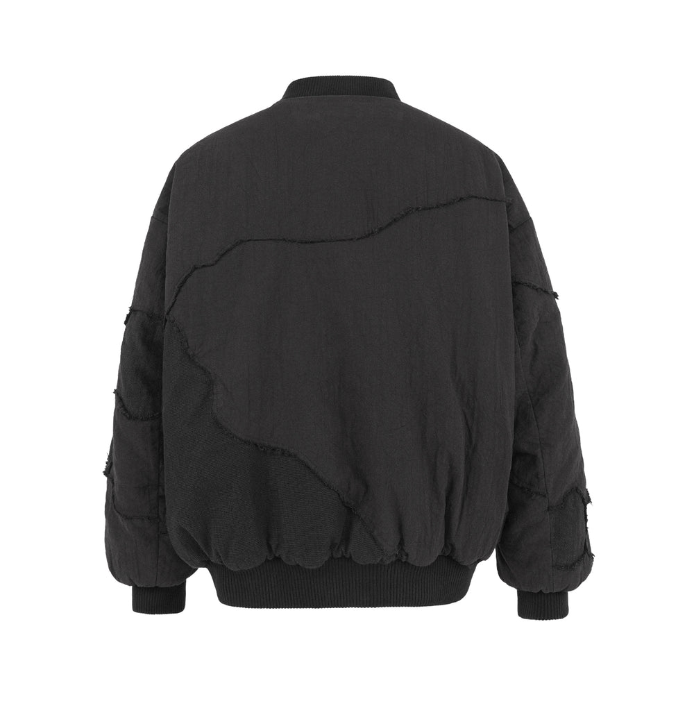 UNDERWATER Washed Textured Patchwork Bomber Jacket