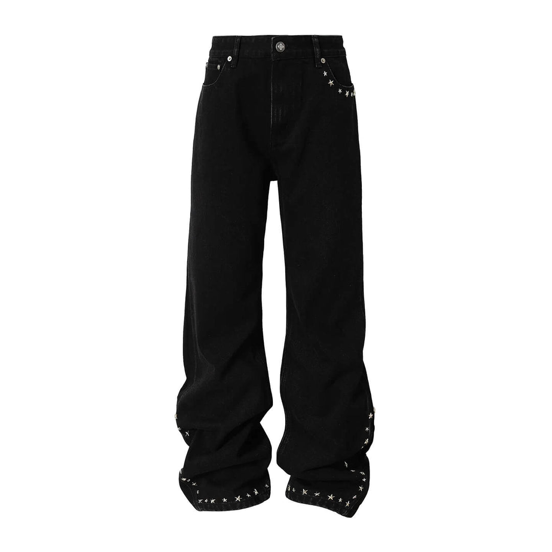 YADcrew Black Star Studded Washed Jeans | Face 3 Face