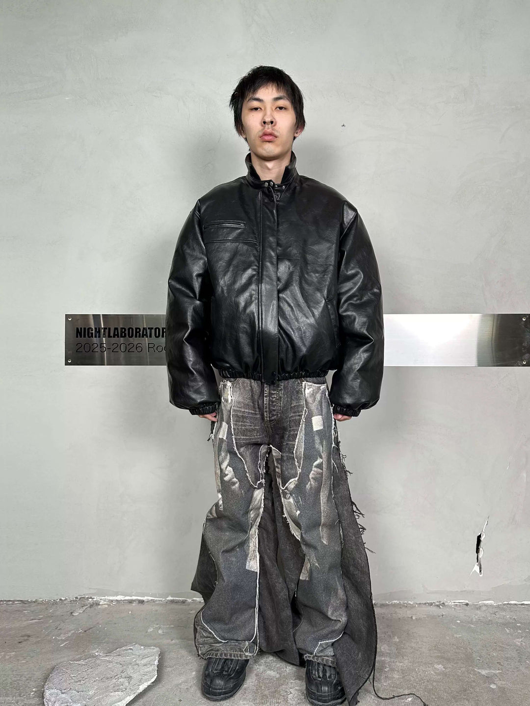 Night Lab Military 5 Painted PU Leather Puffer Bomber Jacket | Face 3 Face