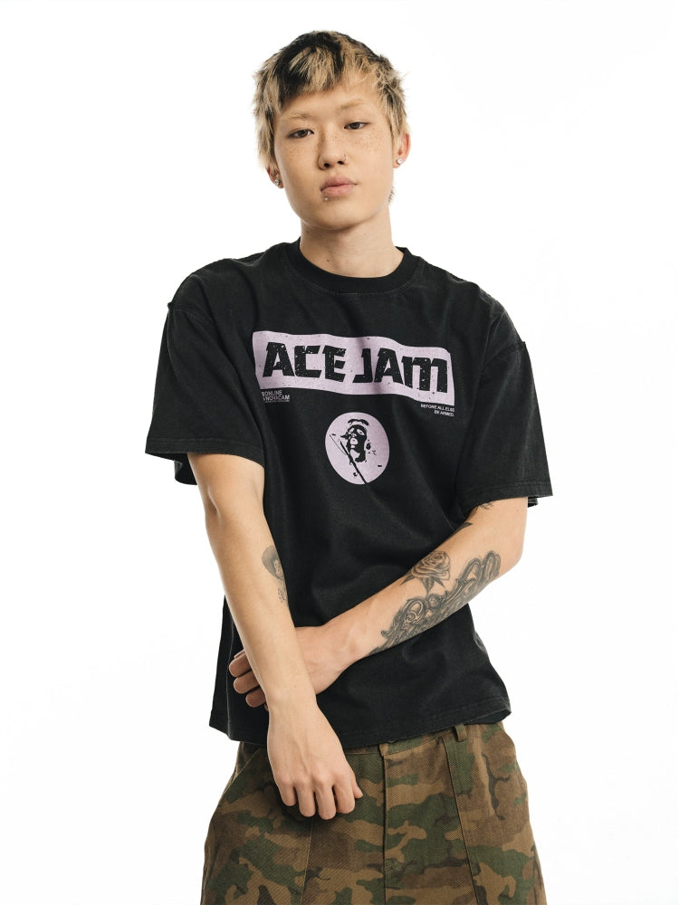 NOVACAM ACE JAM Vintage Washed Black Stitch Tee | Face 3 Face