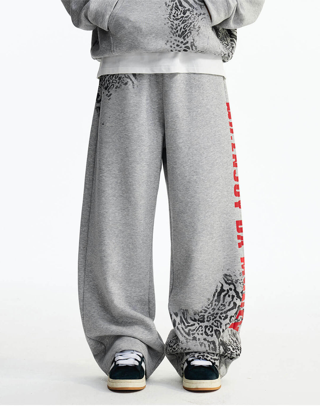 MEDM Leopard and Logo Print Baggy Sweatpants | Face 3 Face