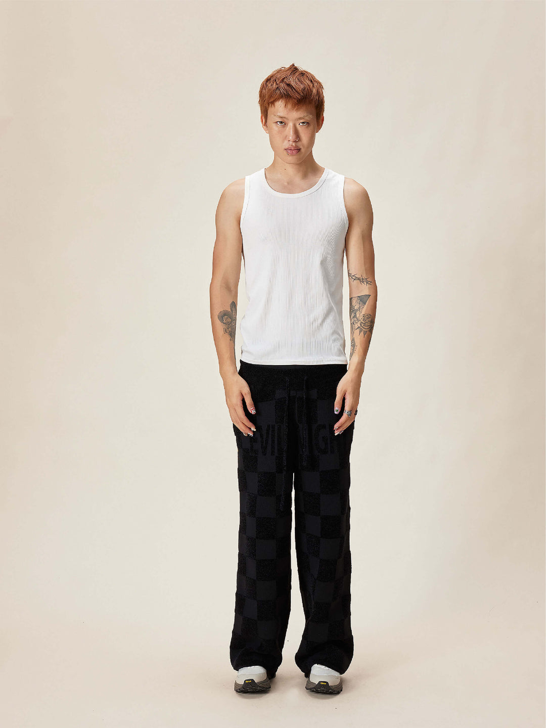 EVILKNIGHT(EK) Jacquard Logo Plaid Knit Pants | Face 3 Face