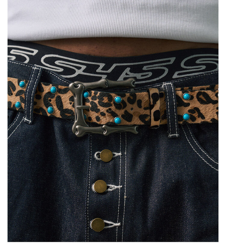 S45 Leopard Turquoise Bone Buckle Belt | Face 3 Face