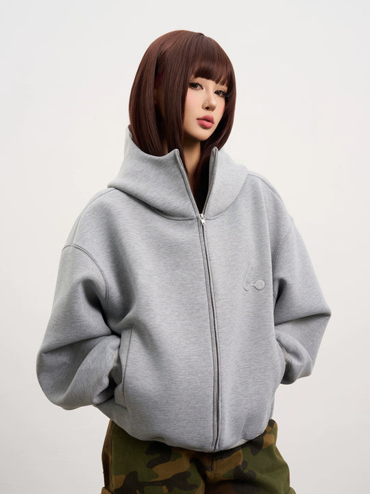 AFGK Air Layer High Collar Embroidered Oversized Zip-Up Hoodie | Face 3 Face