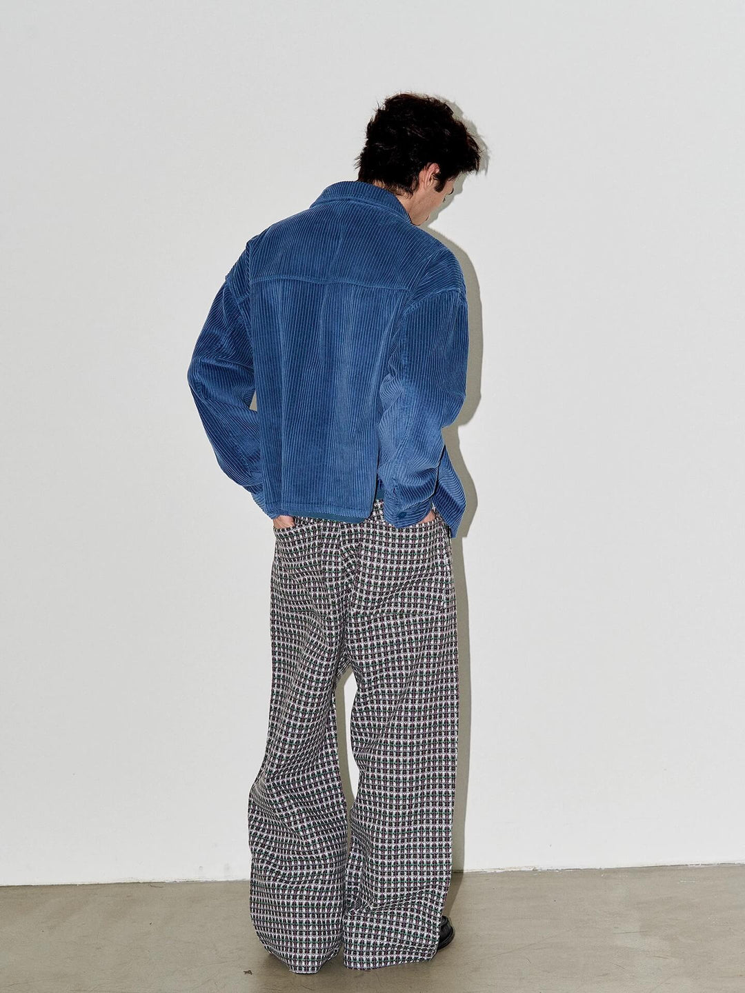 LIBERAFIT Wool Tweed Grid Pattern Pleated Baggy Trousers | Face 3 Face