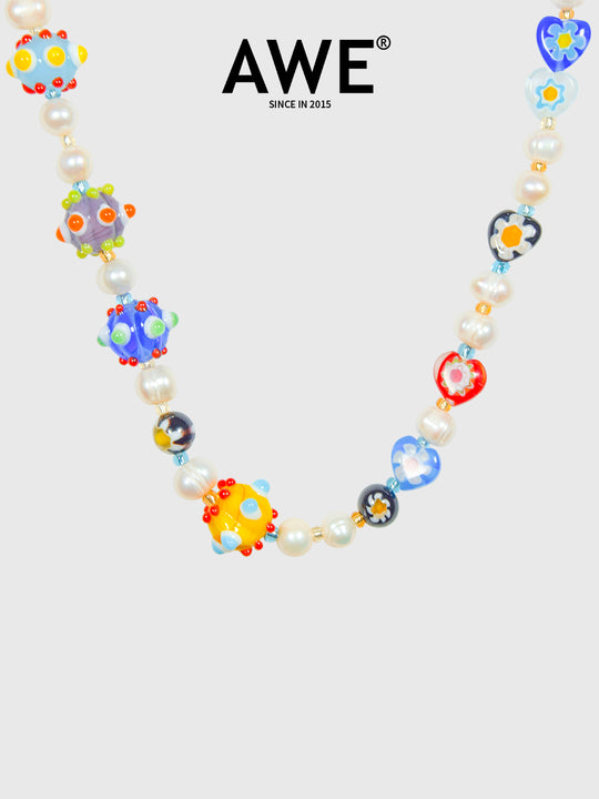 AWE Colorful Love Heart Beaded Pearl Necklace | Face 3 Face