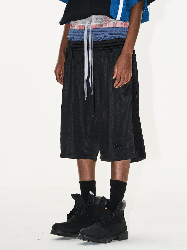 BLIND NO PLAN Multi-Layer Waist Sweat Shorts | Face 3 Face