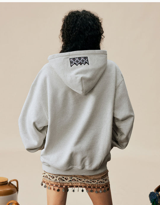 MEDM Ethnic Embroidered Patch Pearl Oversized Hoodie | Face 3 Face