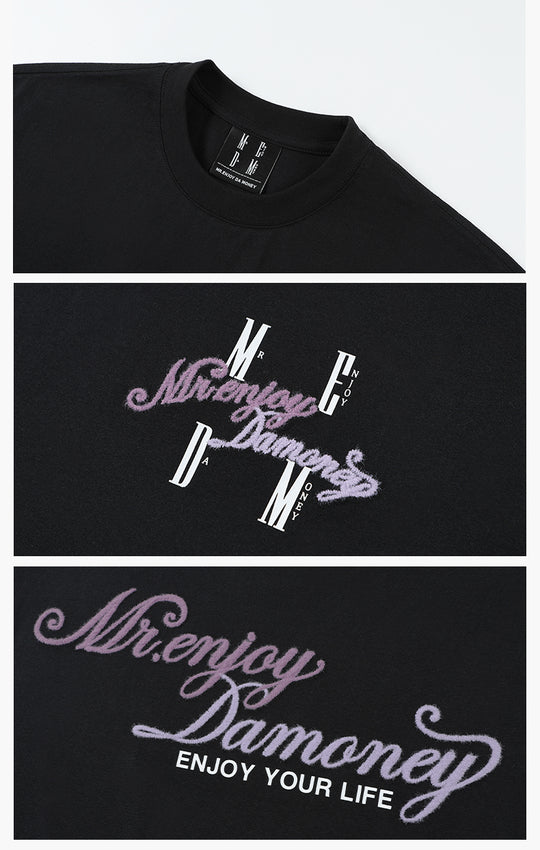 MEDM Fuzzy Embroidered Print Logo Tee | Face 3 Face