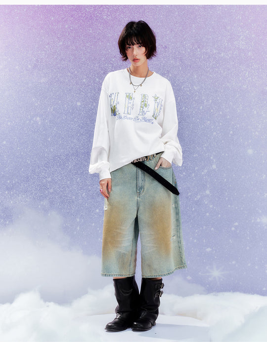 MEDM Flower Star Logo Embroidered Long Sleeve Tee | Face 3 Face