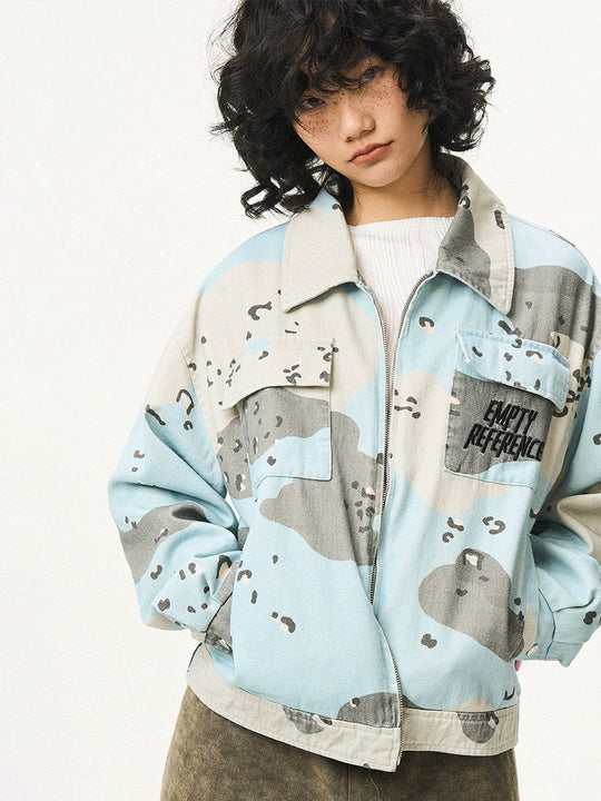 EMPTY REFERENCE Blue Camouflage Pockets Work Jacket | Face 3 Face