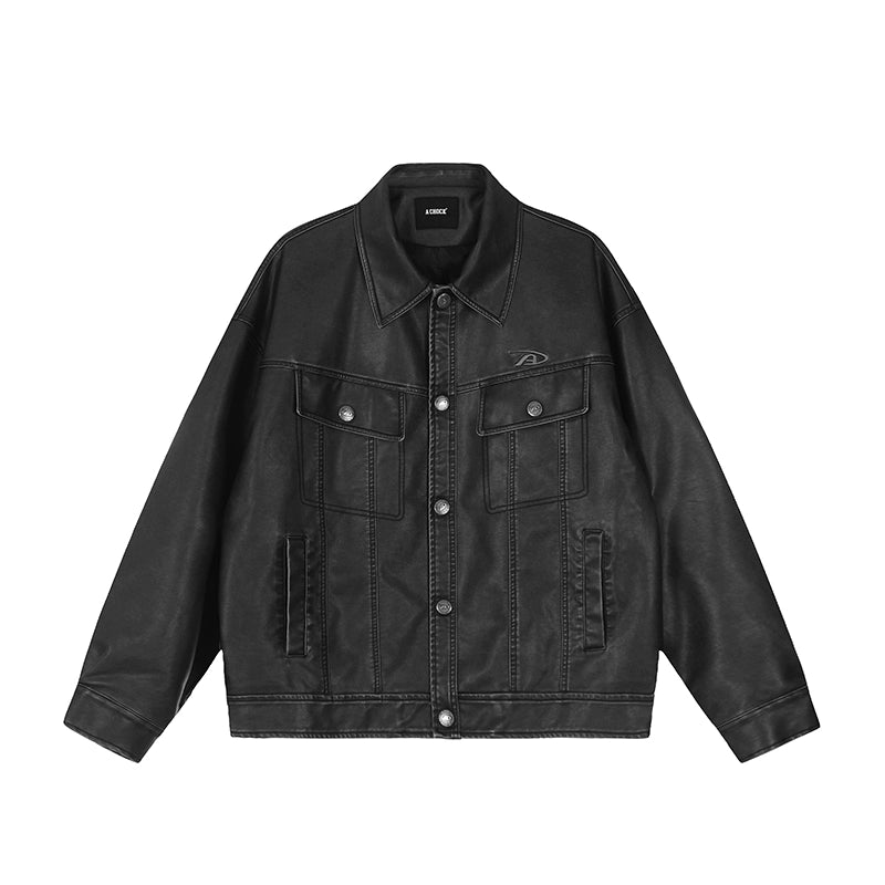 Achock Washed Leather Denim Jacket | Face 3 Face