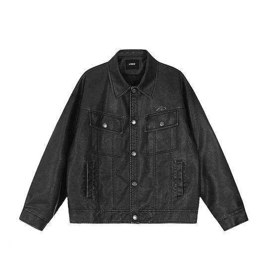 Achock Washed Leather Denim Jacket | Face 3 Face