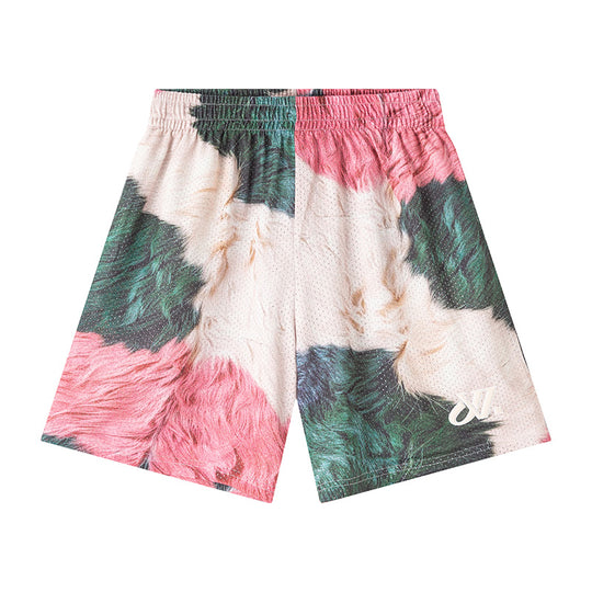 JUST VIBE Plush Texture Print Mesh Basketball Shorts | Face 3 Face