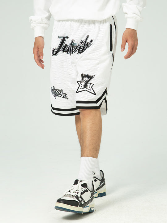 JUST VIBE Patch Embroidered Mesh Basketball Shorts | Face 3 Face