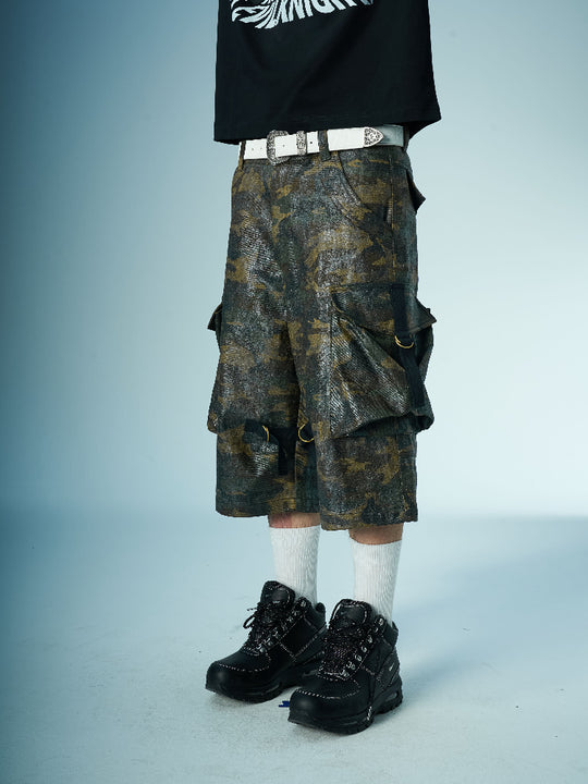 EVILKNIGHT(EK) Waxed Camo 3D Pocket Utility Cargo Shorts | Face 3 Face