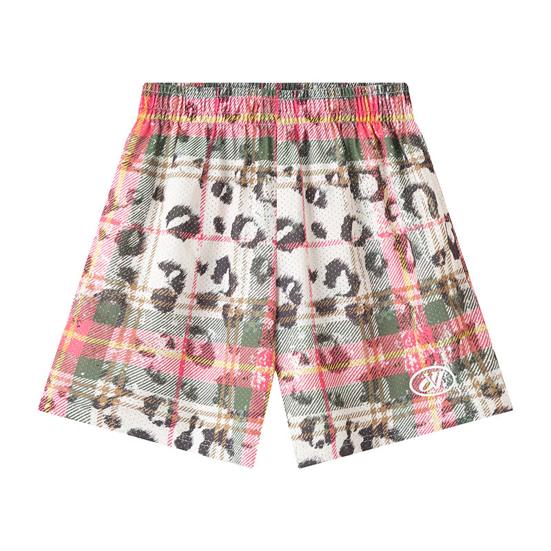 JUST VIBE Plaid and Leopard Print Mesh Basketball Shorts | Face 3 Face