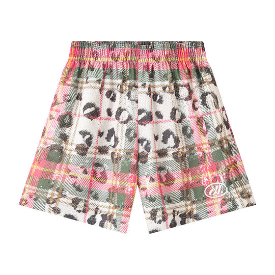 JUST VIBE Plaid and Leopard Print Mesh Basketball Shorts | Face 3 Face