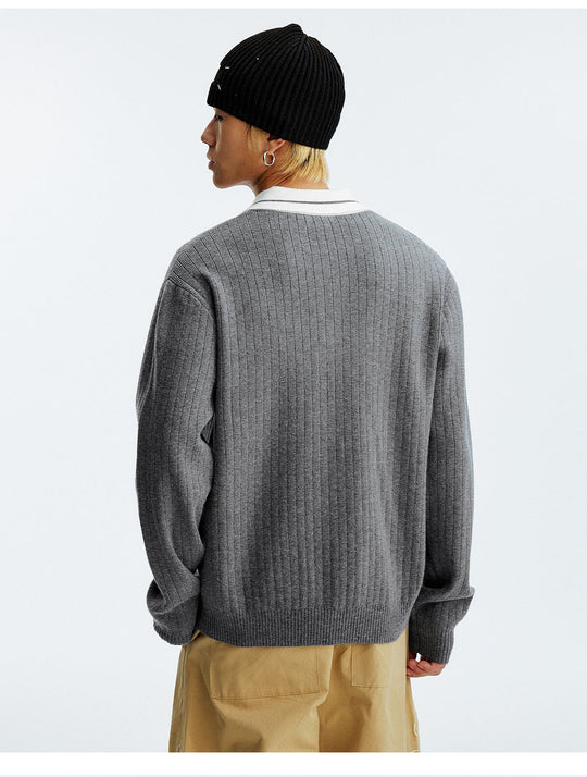 MEDM Color Blocked Long Sleeve Knit Polo Sweater | Face 3 Face