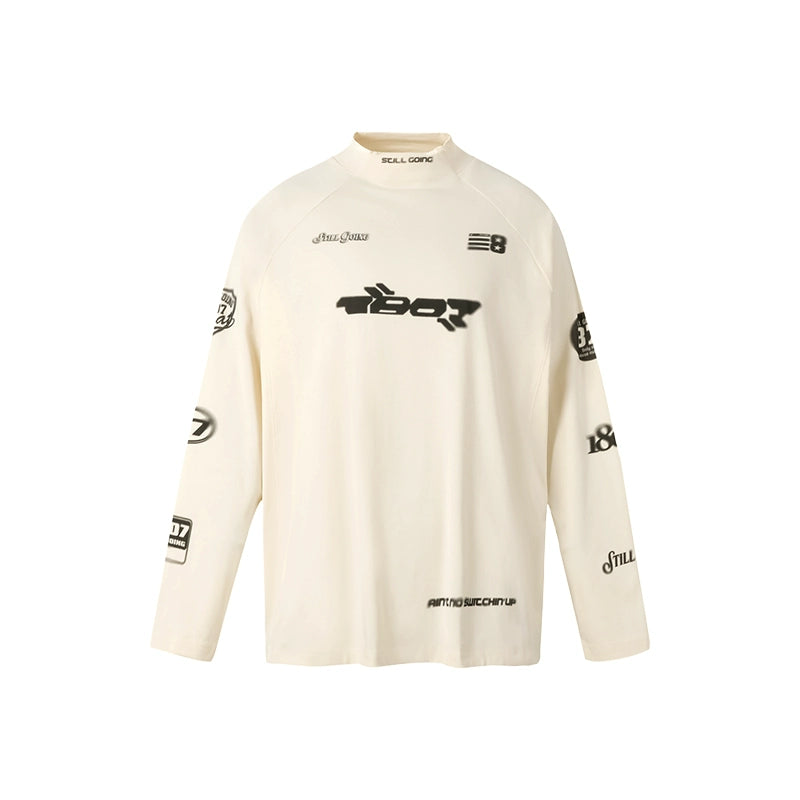 1807 Sporty Half High Neck Printed Long Sleeve Tee | Face 3 Face
