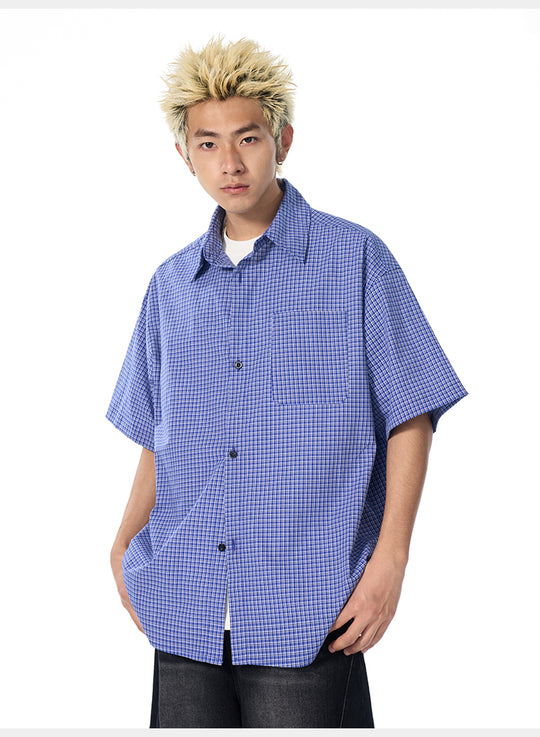 AFGK Plaid Leather Patch Short Sleeve Shirt | Face 3 Face