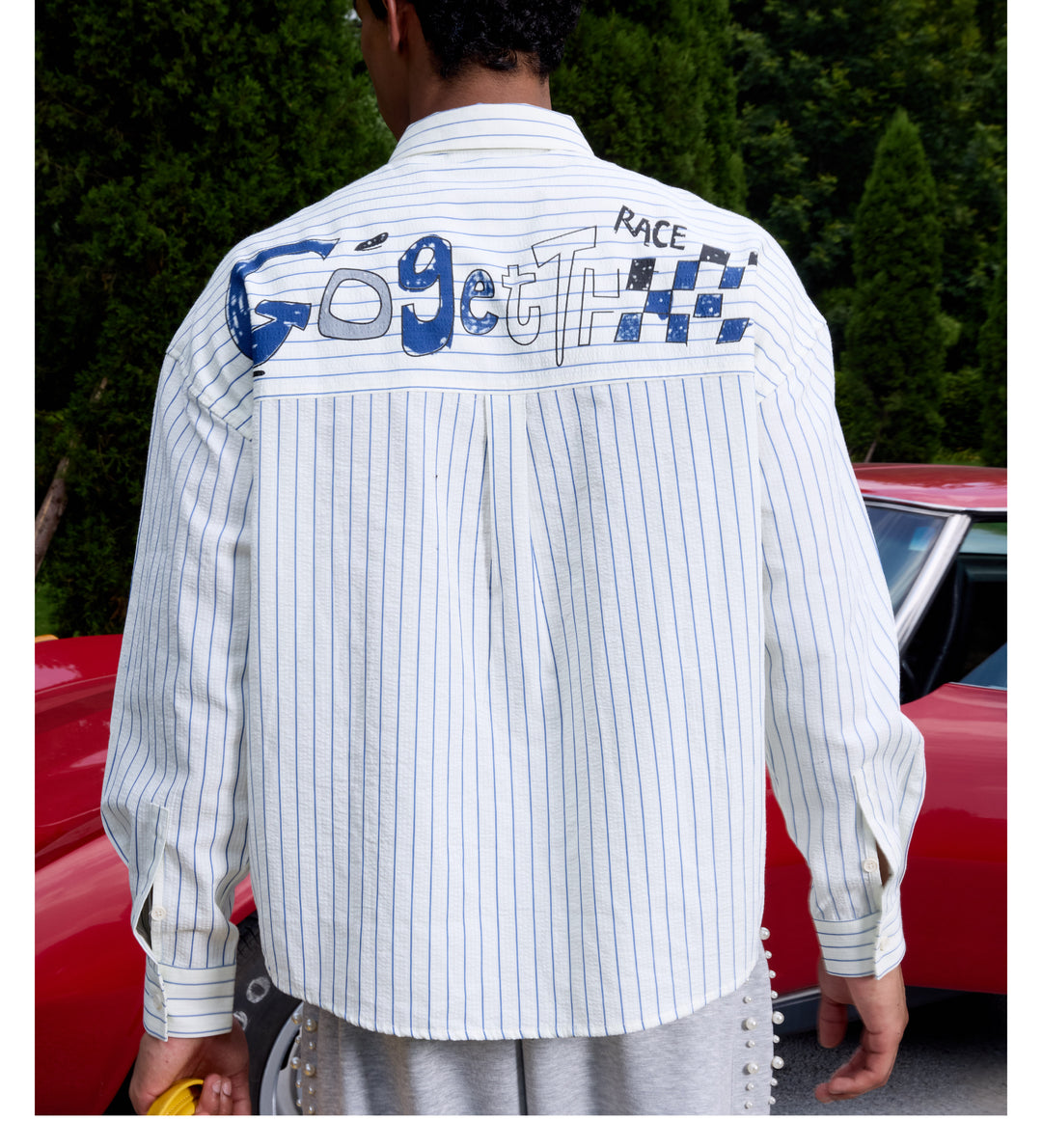 S45 Hand Painted Sports Car Stripe Long Sleeve Shirt | Face 3 Face