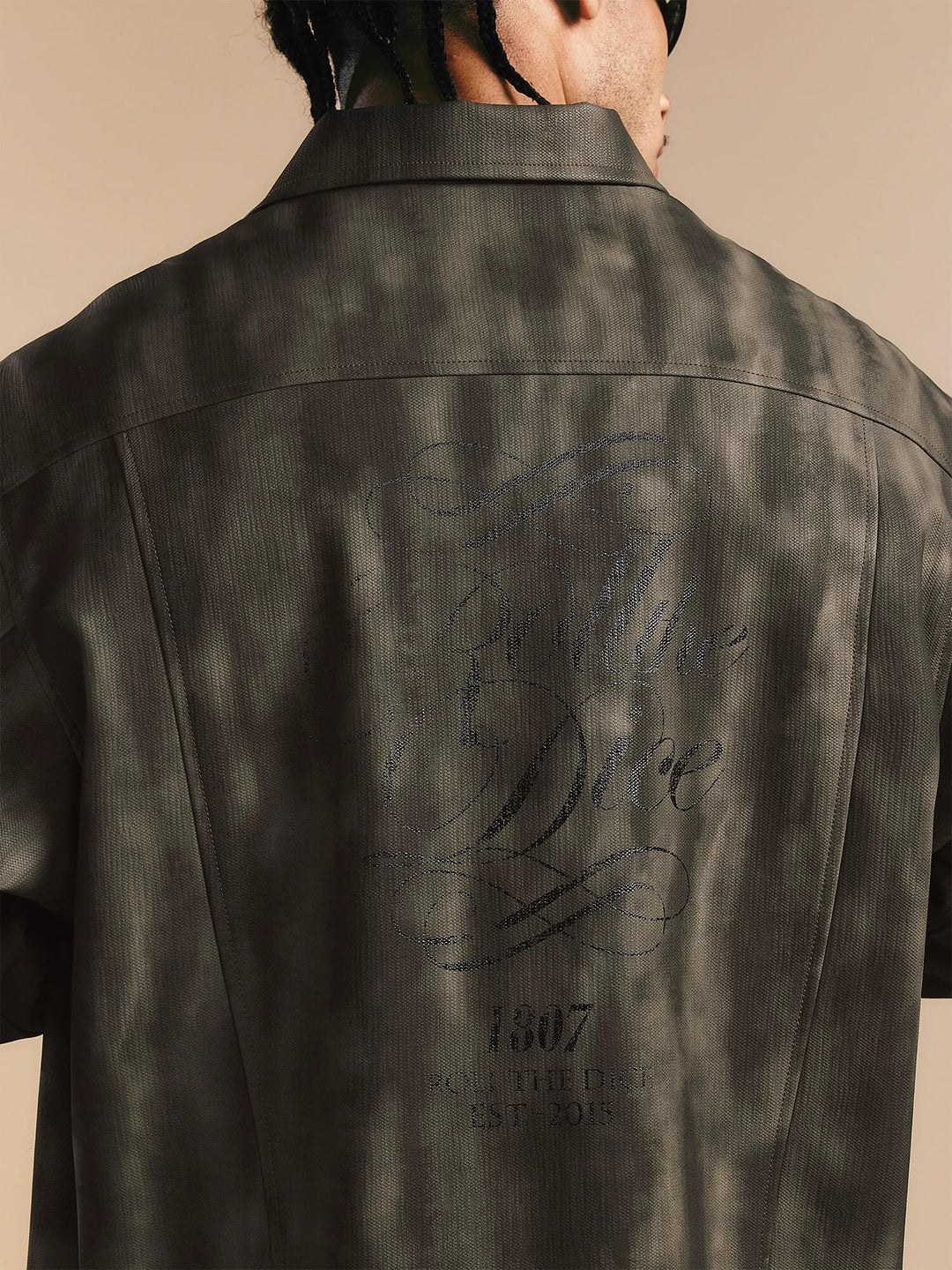 1807 ROLLTHEDICE Cat Eye Stone Embellished PU Leather Jacket | Face 3 Face