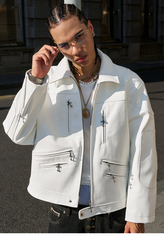 STEEPC Two Tone Leather Racing Jacket | Face 3 Face