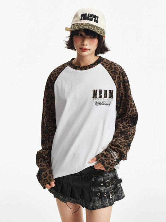 MEDM Leopard Camo Print Raglan Long Sleeve Tee | Face 3 Face