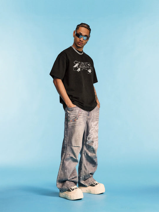 1807 SWAROVSKI Crystal Printed Washed Tee | Face 3 Face