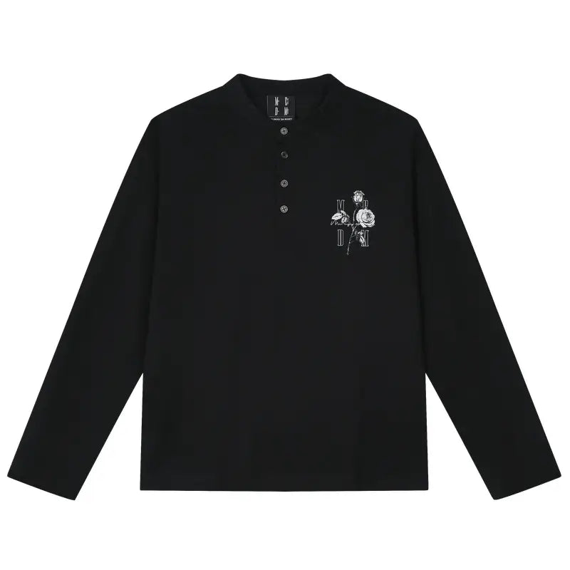 MEDM Rose Print Henley Long Sleeve Tee | Face 3 Face