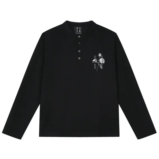 MEDM Rose Print Henley Long Sleeve Tee | Face 3 Face