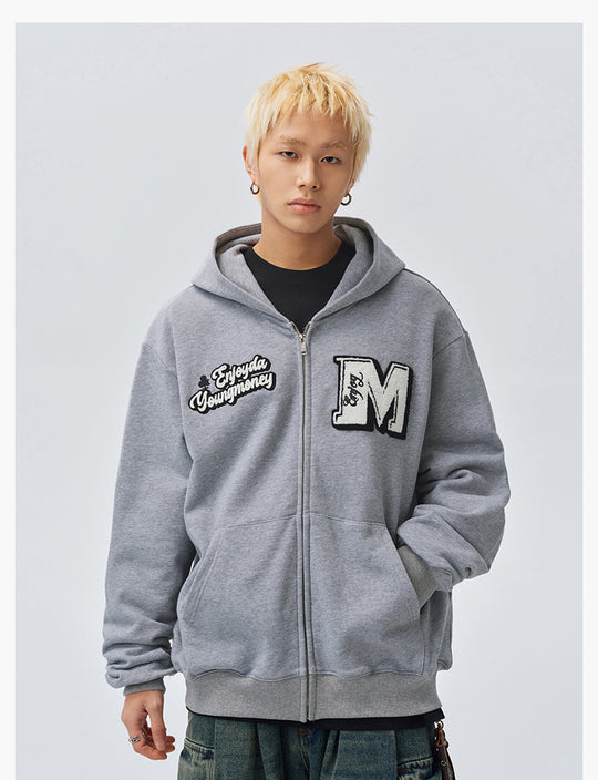 MEDM Towel Applique Embroidery Zip-Up Hoodie | Face 3 Face