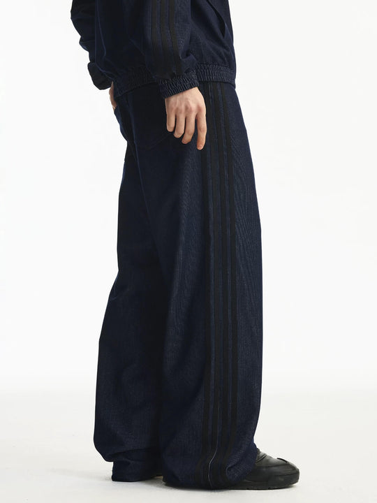 MEDM Stripe Line Denim Sport Pants | Face 3 Face