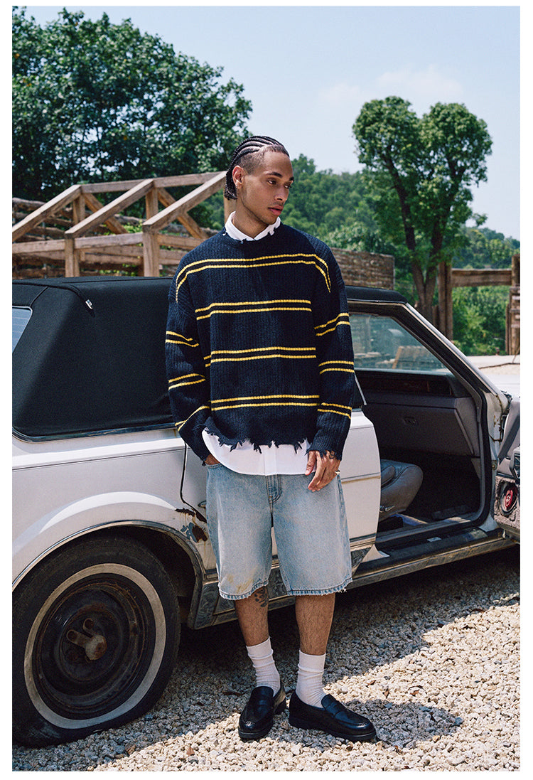 Remedy Striped Distressed Knit Sweater | Face 3 Face