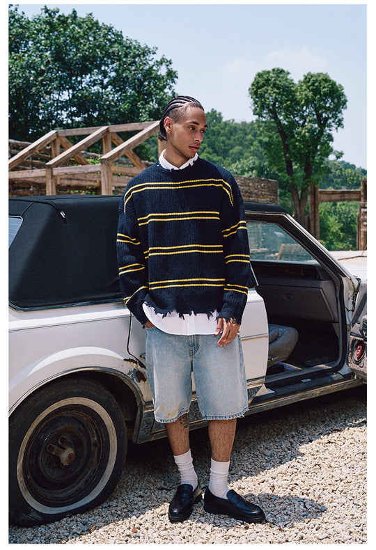 Remedy Striped Distressed Knit Sweater | Face 3 Face