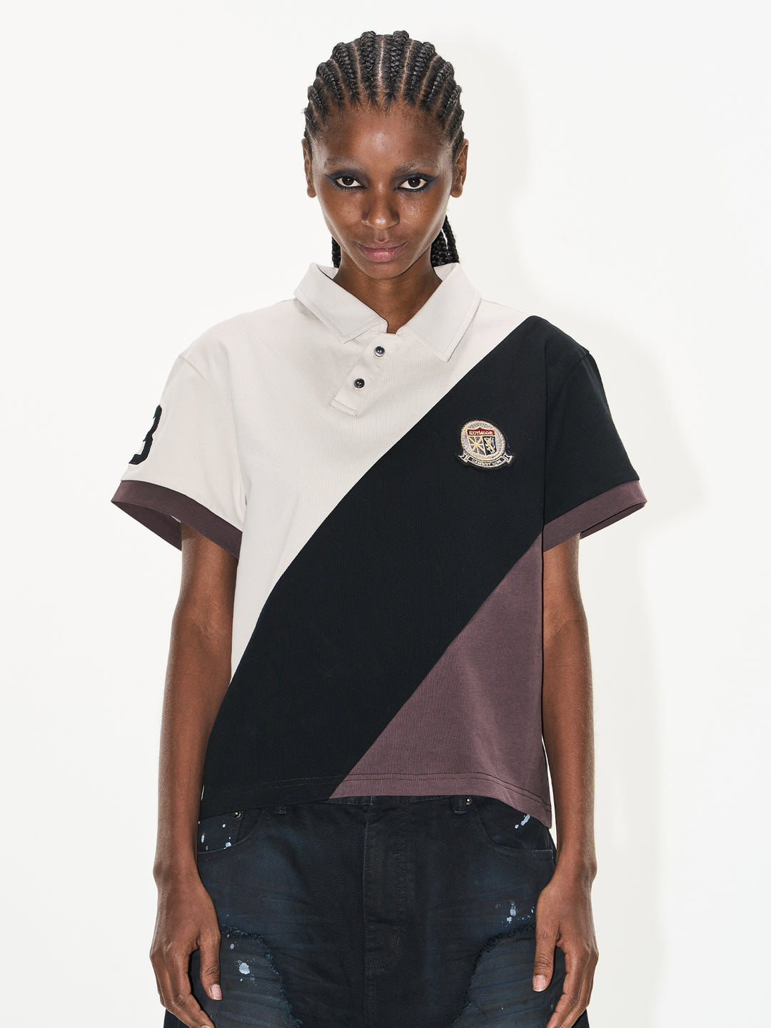 BLIND NO PLAN Three-Color Diagonal Patchwork Polo | Face 3 Face