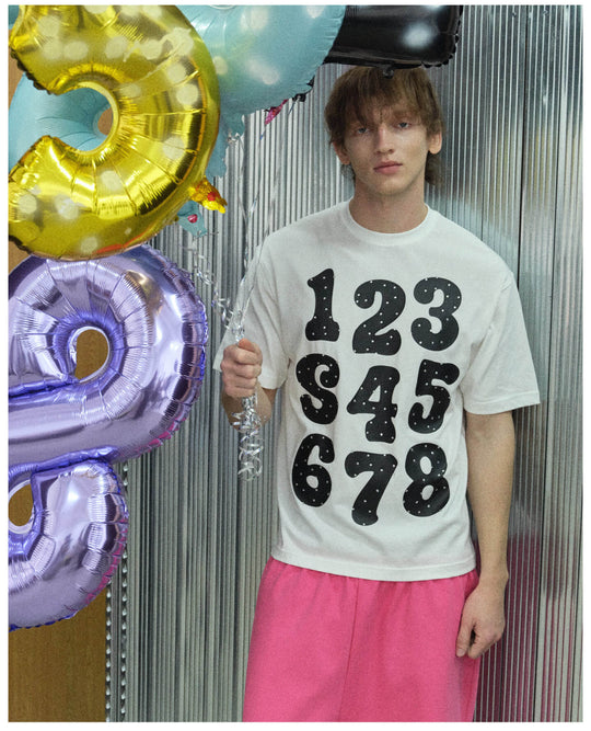 S45 Number Print Rhinestone Short Sleeve Tee | Face 3 Face