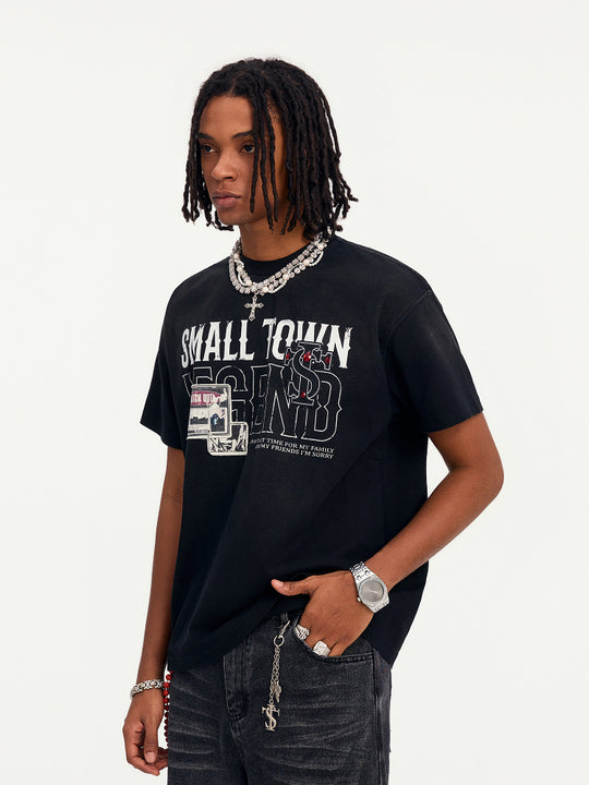 Small Town Kid Washed Imitation Ruby Patch Tee | Face 3 Face