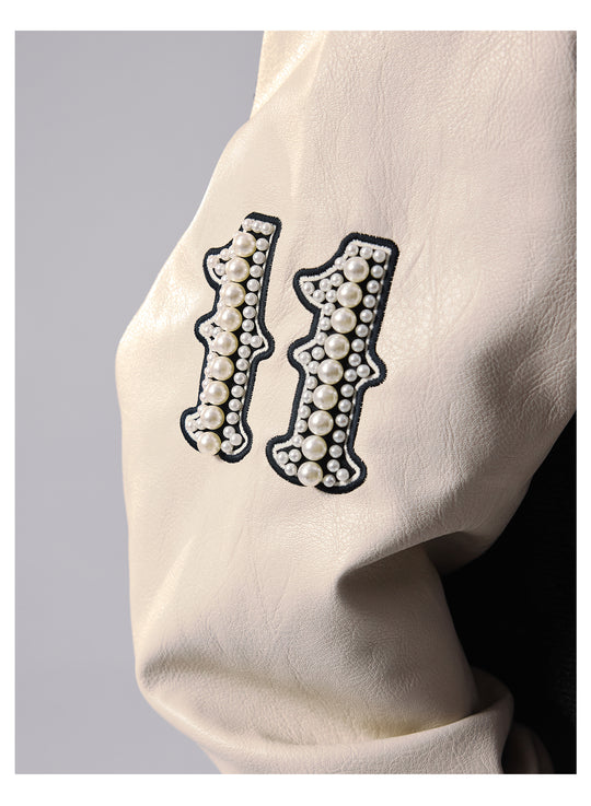 Remedy RMD Pearl Embroidered Leather Varsity Jacket | Face 3 Face