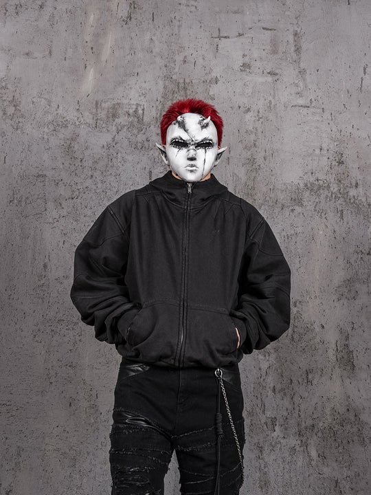 UNDERWATER Aged Silhouette Shirred Biker Armor Zip-Up Hoodie | Face 3 Face