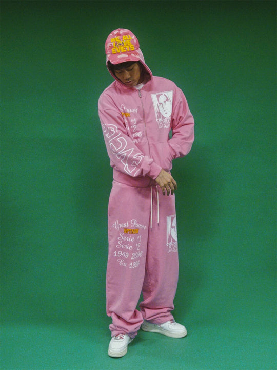 EVETS Anime Graphic Print Zip Up Hoodie