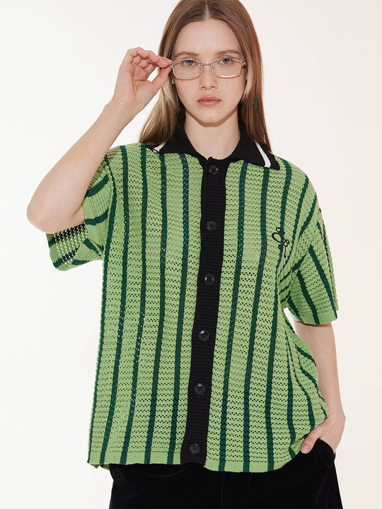 EMPTY REFERENCE Colorblock Striped Knit Short Sleeve Shirt | Face 3 Face