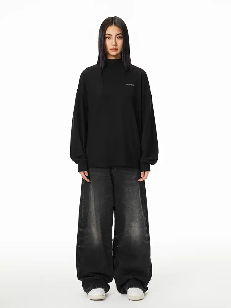 Achock Half High Neck Basic Logo Long Sleeve Tee | Face 3 Face