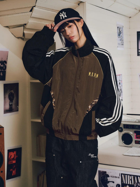MEDM Leopard Print Color Block Track Jacket | Face 3 Face