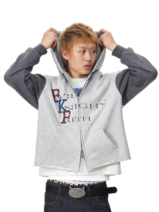 EVILKNIGHT(EK) Color Block Sleeve Cutoff Zip Up Hoodie | Face 3 Face